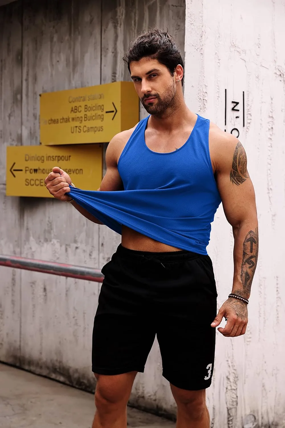 LecGee Men's 3 Pack Gym Workout Tank top Dry Fit Y-Back Muscle T-shirts Sleeveless Mesh Bodybuilding Fitness Stringer