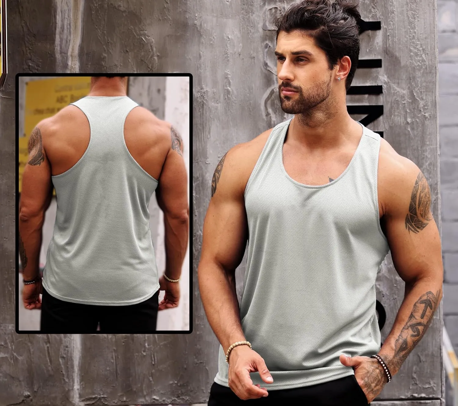 LecGee Men's 3 Pack Gym Workout Tank top Dry Fit Y-Back Muscle T-shirts Sleeveless Mesh Bodybuilding Fitness Stringer
