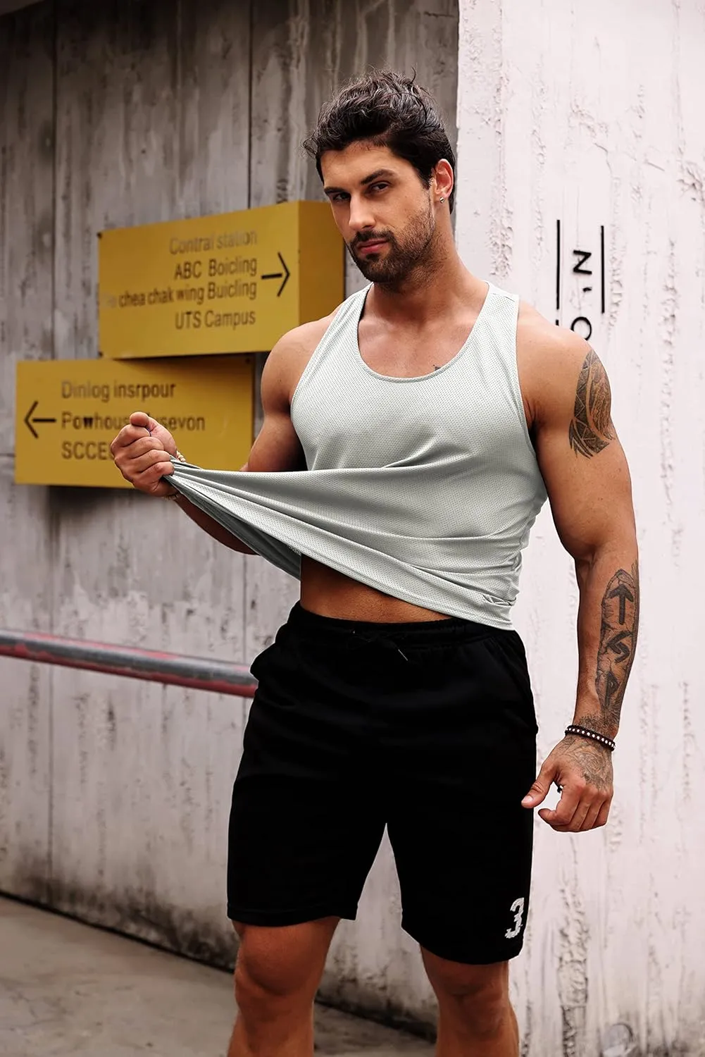 LecGee Men's 3 Pack Gym Workout Tank top Dry Fit Y-Back Muscle T-shirts Sleeveless Mesh Bodybuilding Fitness Stringer