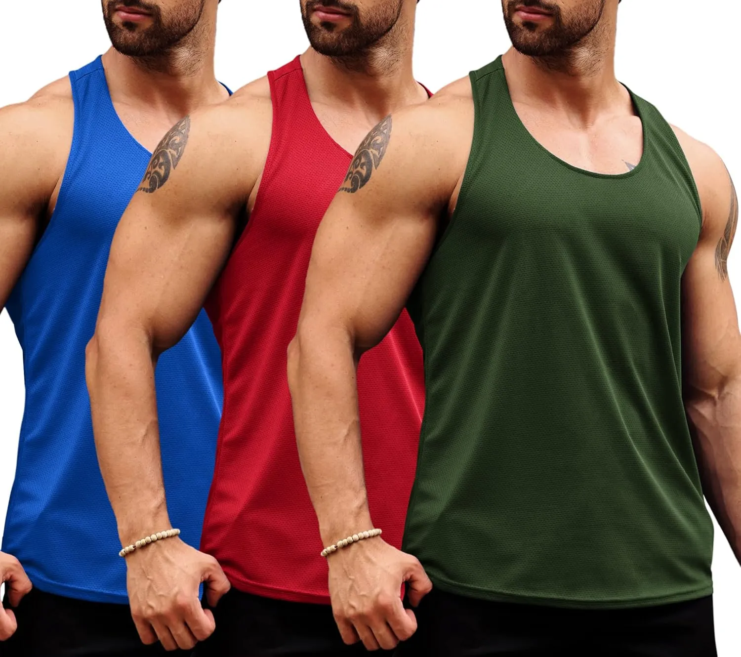 LecGee Men's 3 Pack Gym Workout Tank top Dry Fit Y-Back Muscle T-shirts Sleeveless Mesh Bodybuilding Fitness Stringer