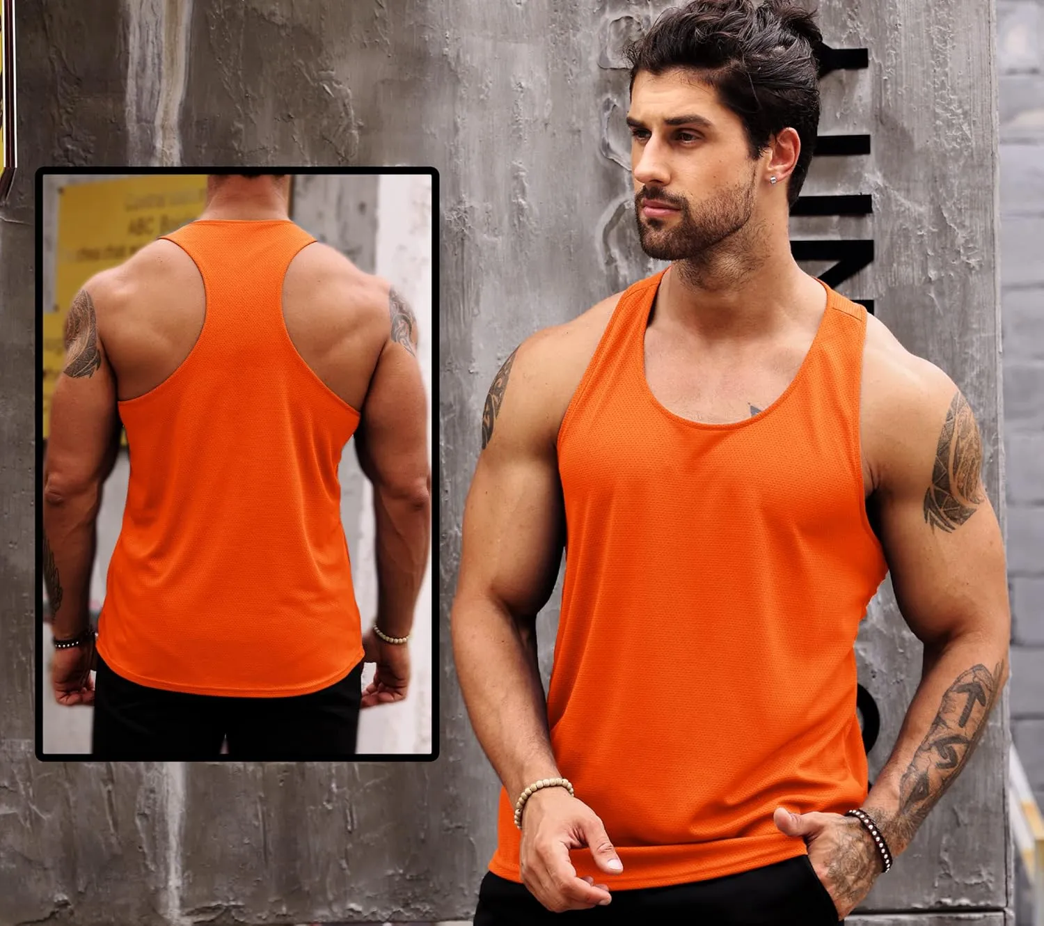 LecGee Men's 3 Pack Gym Workout Tank top Dry Fit Y-Back Muscle T-shirts Sleeveless Mesh Bodybuilding Fitness Stringer
