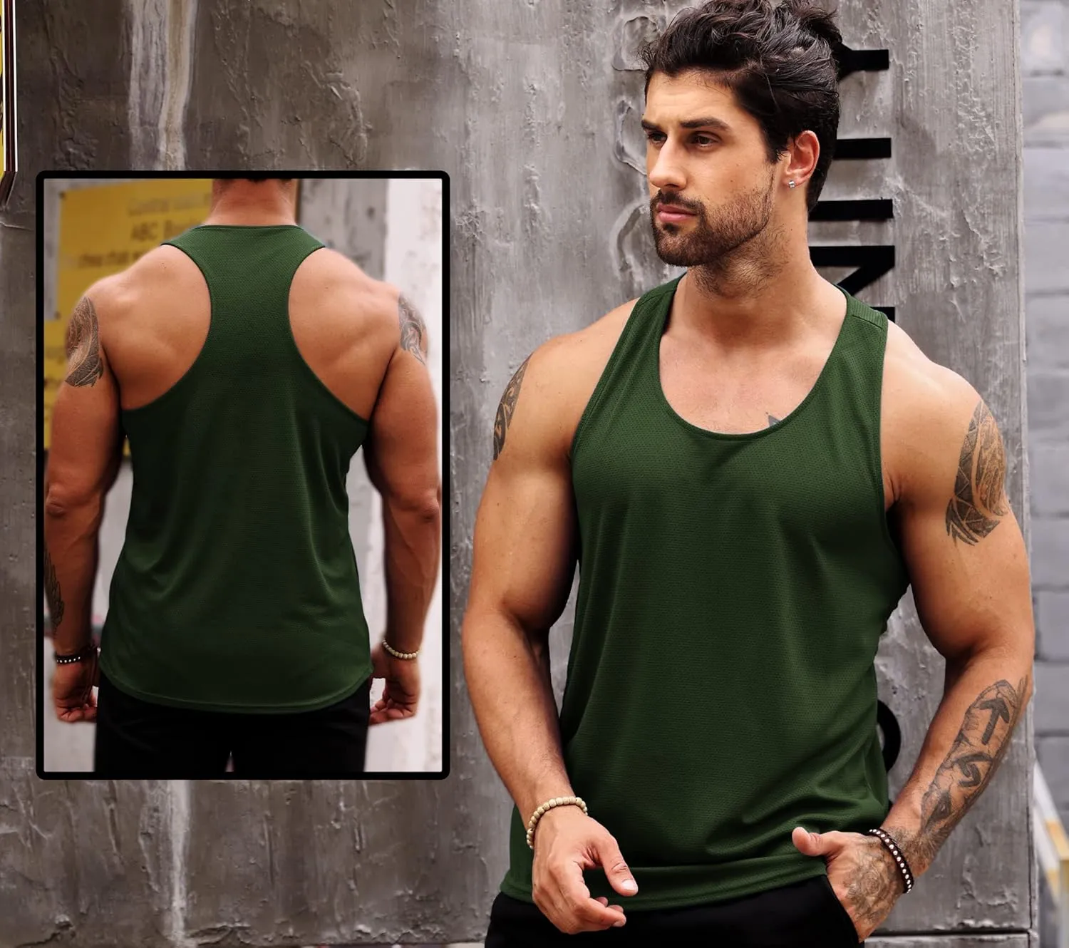 LecGee Men's 3 Pack Gym Workout Tank top Dry Fit Y-Back Muscle T-shirts Sleeveless Mesh Bodybuilding Fitness Stringer