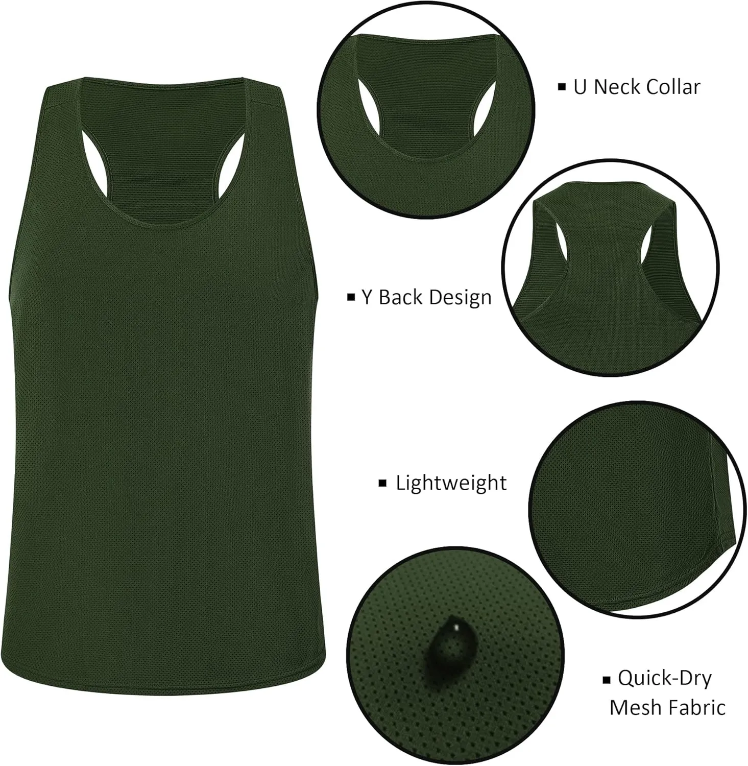 LecGee Men's 3 Pack Gym Workout Tank top Dry Fit Y-Back Muscle T-shirts Sleeveless Mesh Bodybuilding Fitness Stringer