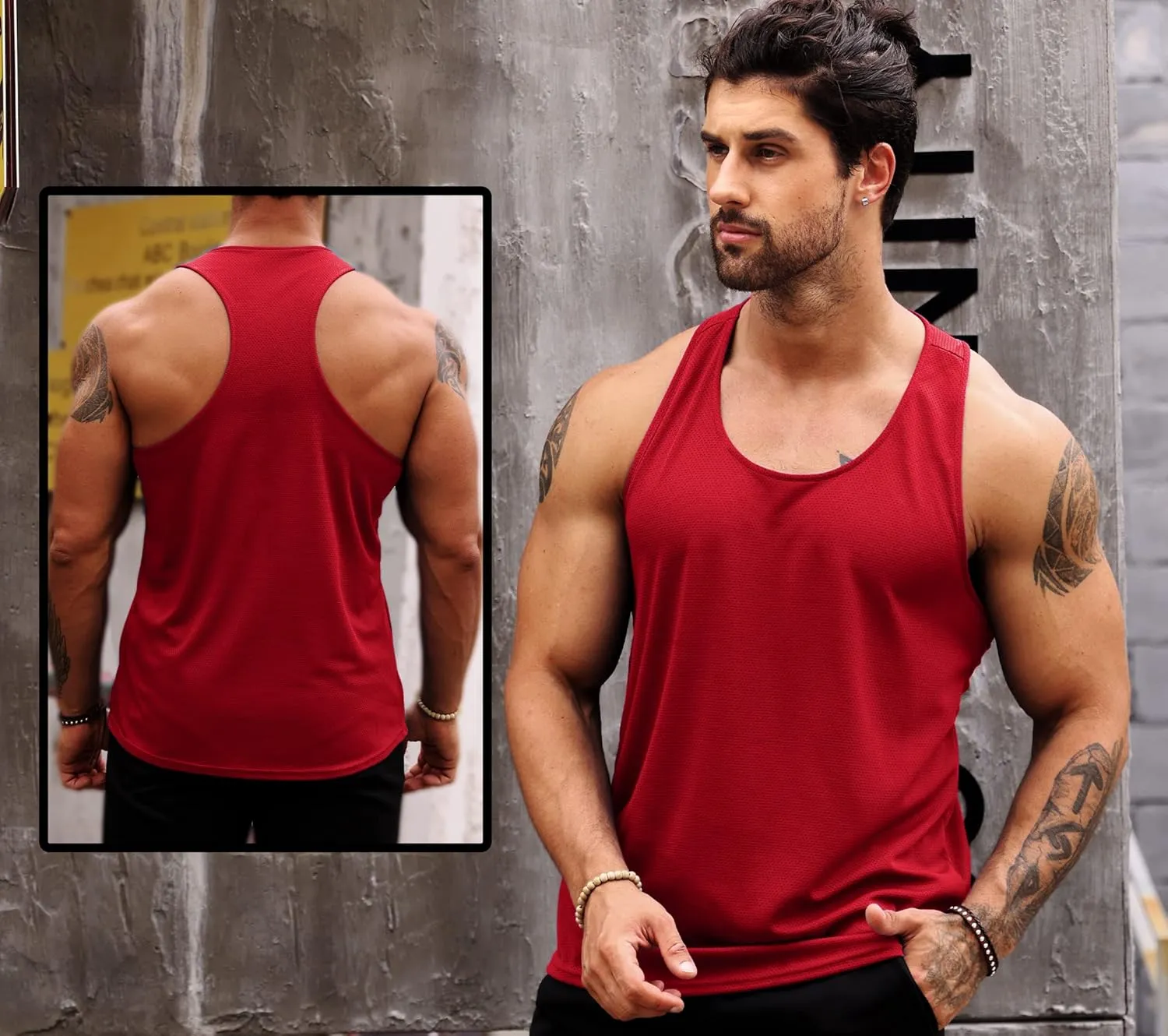 LecGee Men's 3 Pack Gym Workout Tank top Dry Fit Y-Back Muscle T-shirts Sleeveless Mesh Bodybuilding Fitness Stringer