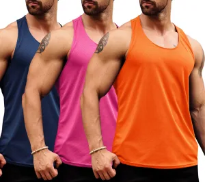 LecGee Men's 3 Pack Gym Workout Tank top Dry Fit Y-Back Muscle T-shirts Sleeveless Mesh Bodybuilding Fitness Stringer