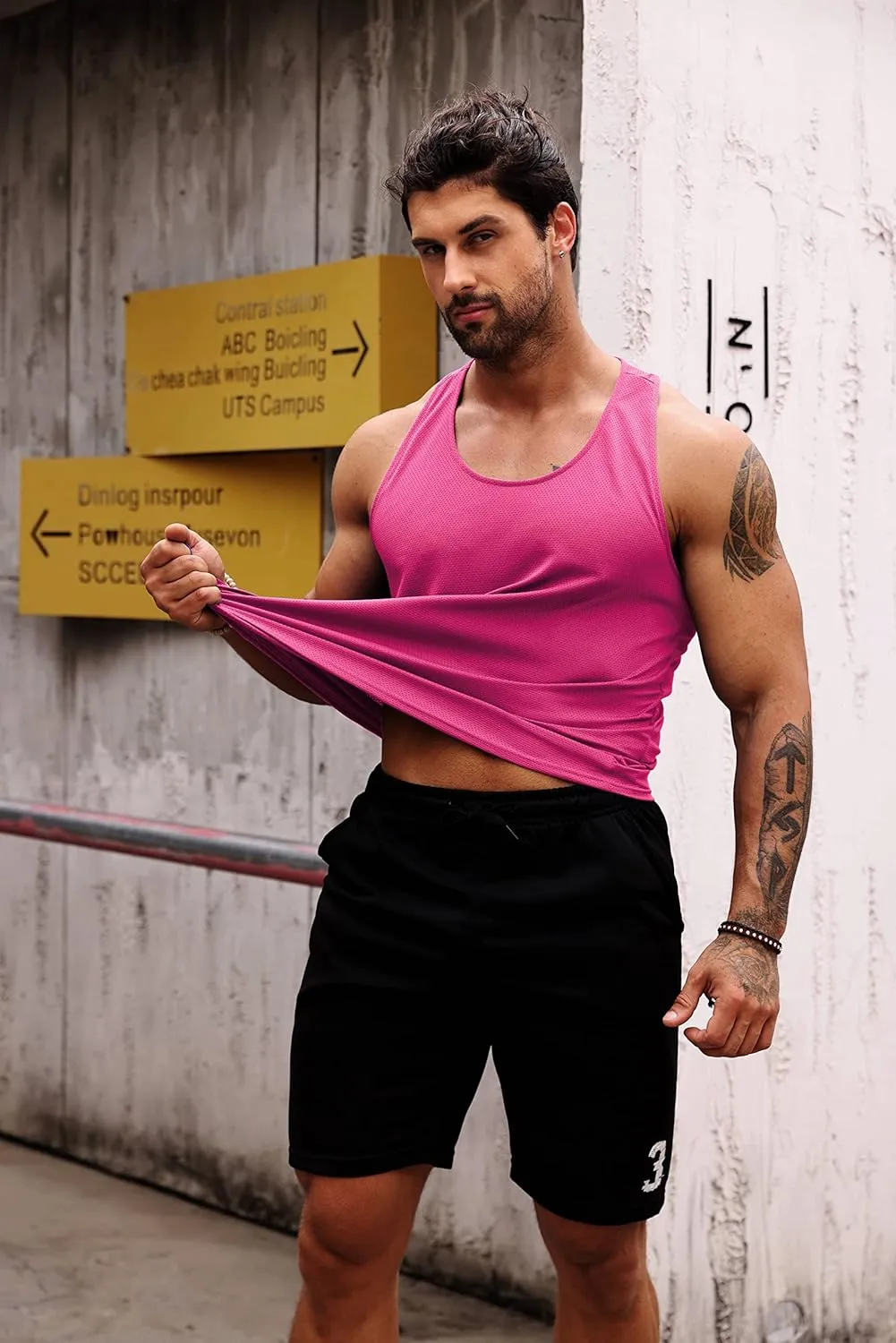 LecGee Men's 3 Pack Gym Workout Tank top Dry Fit Y-Back Muscle T-shirts Sleeveless Mesh Bodybuilding Fitness Stringer
