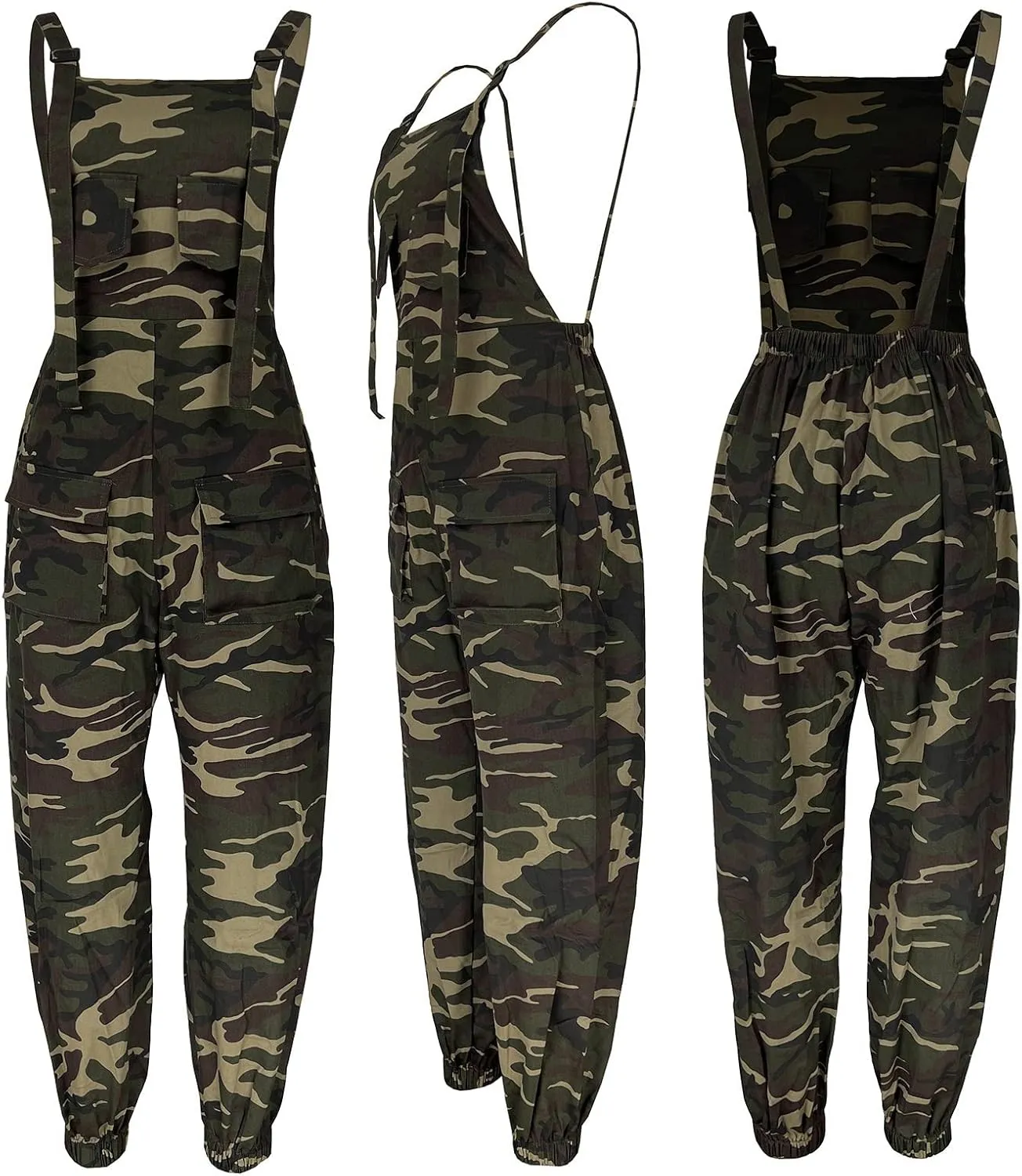 LETSVDO Women's Casual Camo Jumpsuit Cargo Demin Plus Size Camouflage Sleeveless Wide Leg Baggy Bib Jean Overalls Romper