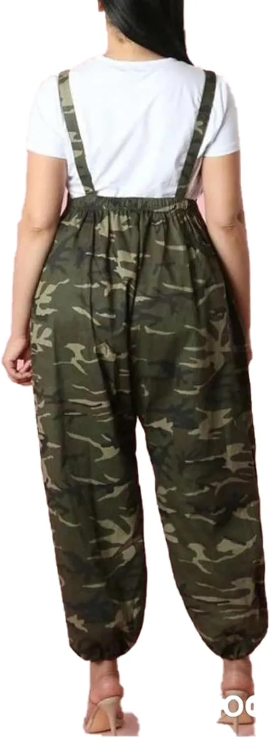 LETSVDO Women's Casual Camo Jumpsuit Cargo Demin Plus Size Camouflage Sleeveless Wide Leg Baggy Bib Jean Overalls Romper
