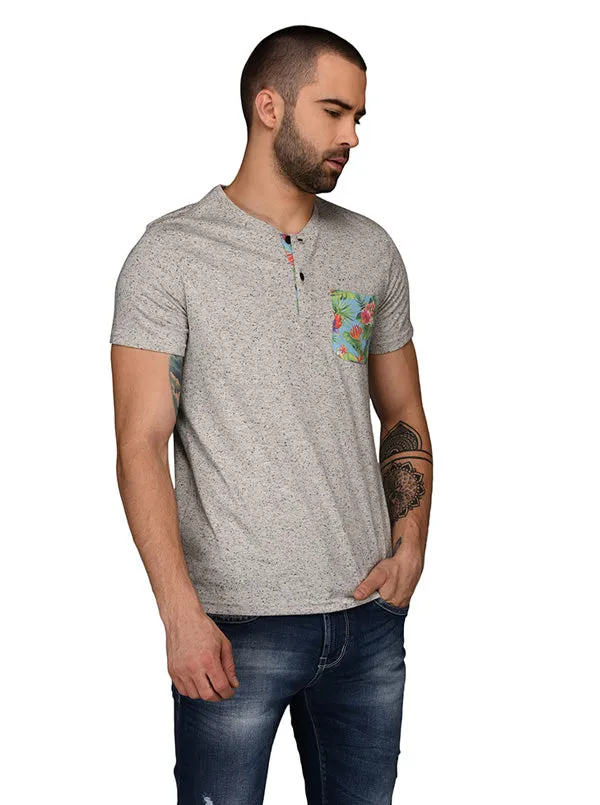Light Grey Slim Fit Henley T-Shirt | JadeBlue