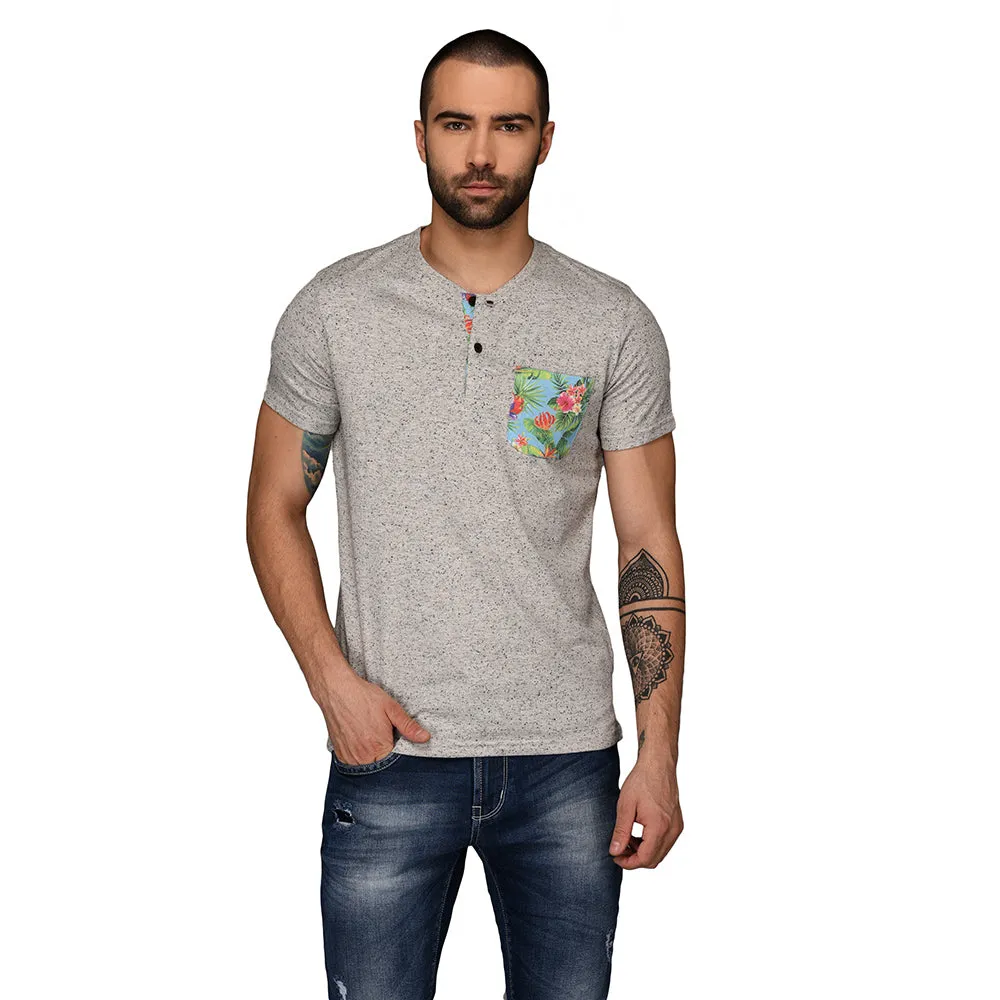 Light Grey Slim Fit Henley T-Shirt | JadeBlue