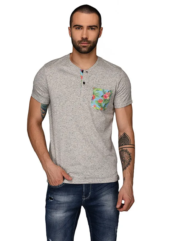Light Grey Slim Fit Henley T-Shirt | JadeBlue