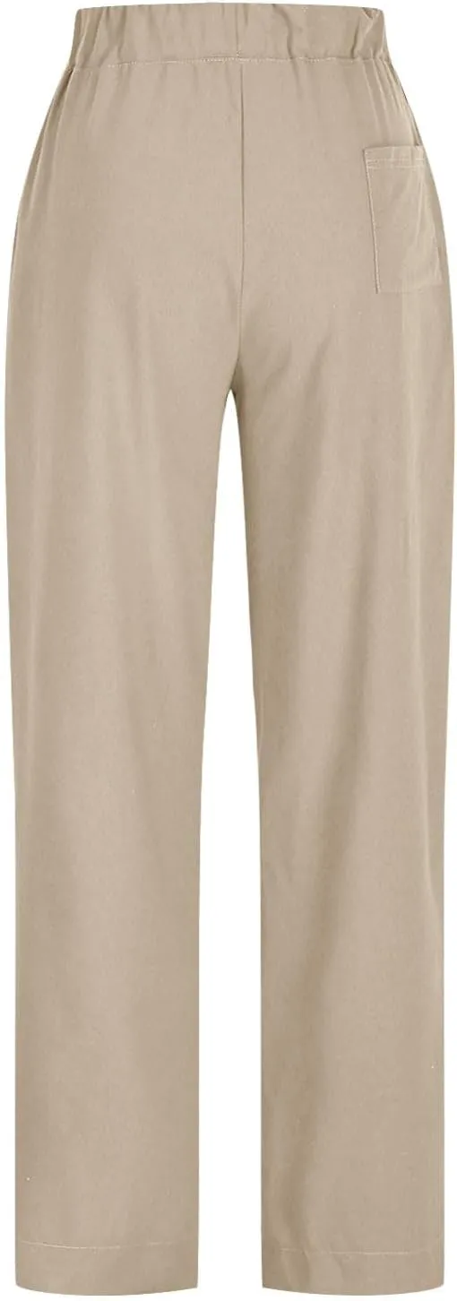 Linen Pants Women Casual Loose Elastic Waist Trousers Summer Lightweight Wide Leg Palazzo Pant Summer Outfits 2025