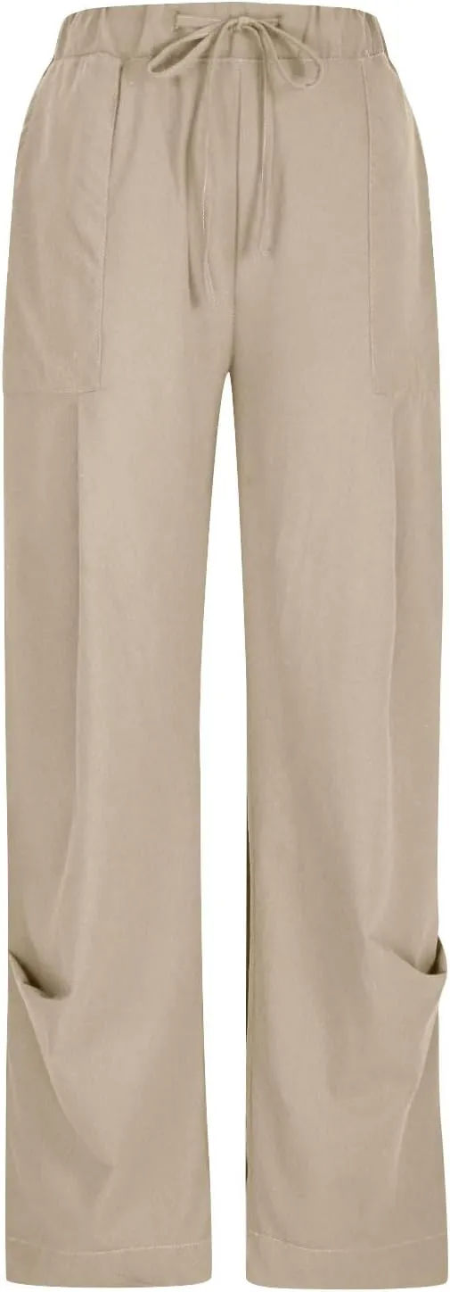 Linen Pants Women Casual Loose Elastic Waist Trousers Summer Lightweight Wide Leg Palazzo Pant Summer Outfits 2025