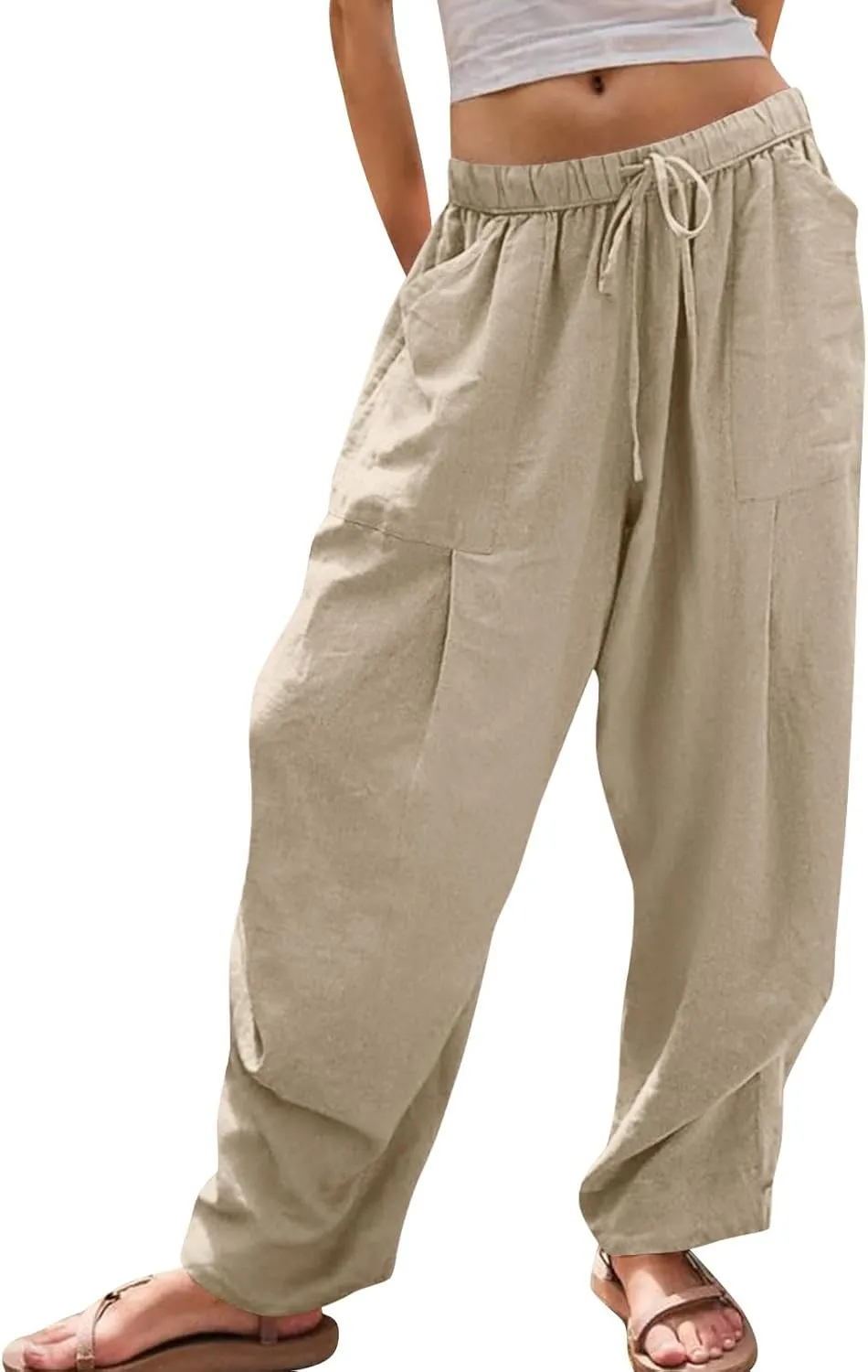 Linen Pants Women Casual Loose Elastic Waist Trousers Summer Lightweight Wide Leg Palazzo Pant Summer Outfits 2025