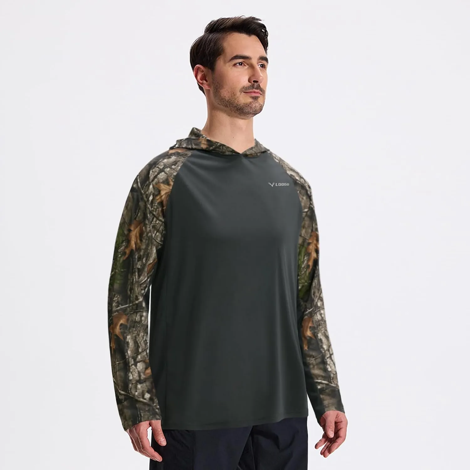 LOOGU Men's UPF 50  Sun Protection Hoodie Shirt Long Sleeve Rash Guard SPF T-Shirts for Fishing Hiking