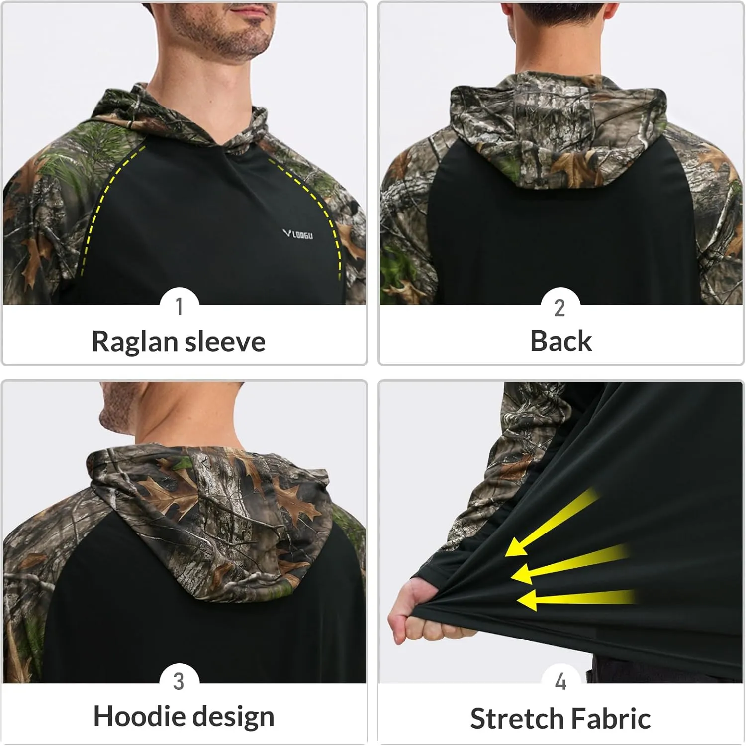 LOOGU Men's UPF 50  Sun Protection Hoodie Shirt Long Sleeve Rash Guard SPF T-Shirts for Fishing Hiking