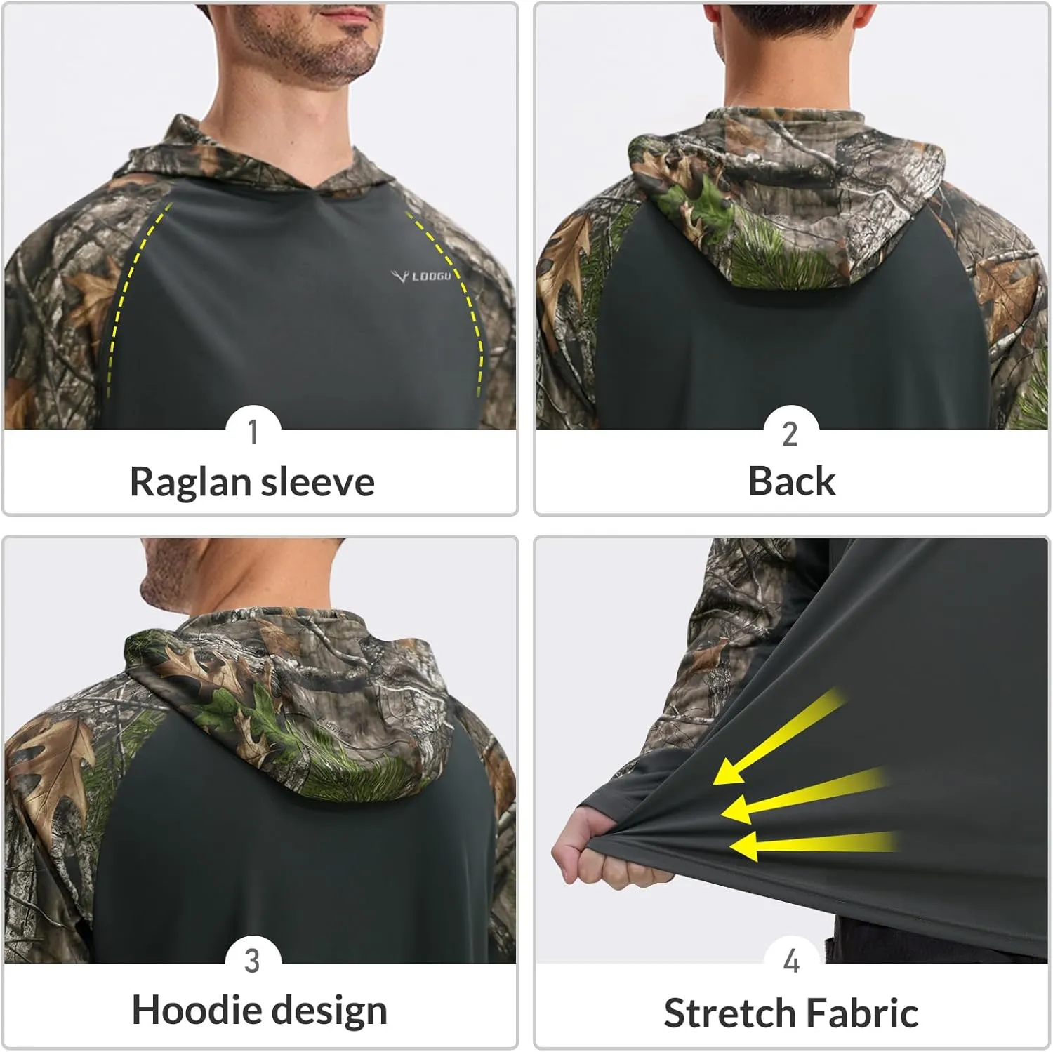 LOOGU Men's UPF 50  Sun Protection Hoodie Shirt Long Sleeve Rash Guard SPF T-Shirts for Fishing Hiking