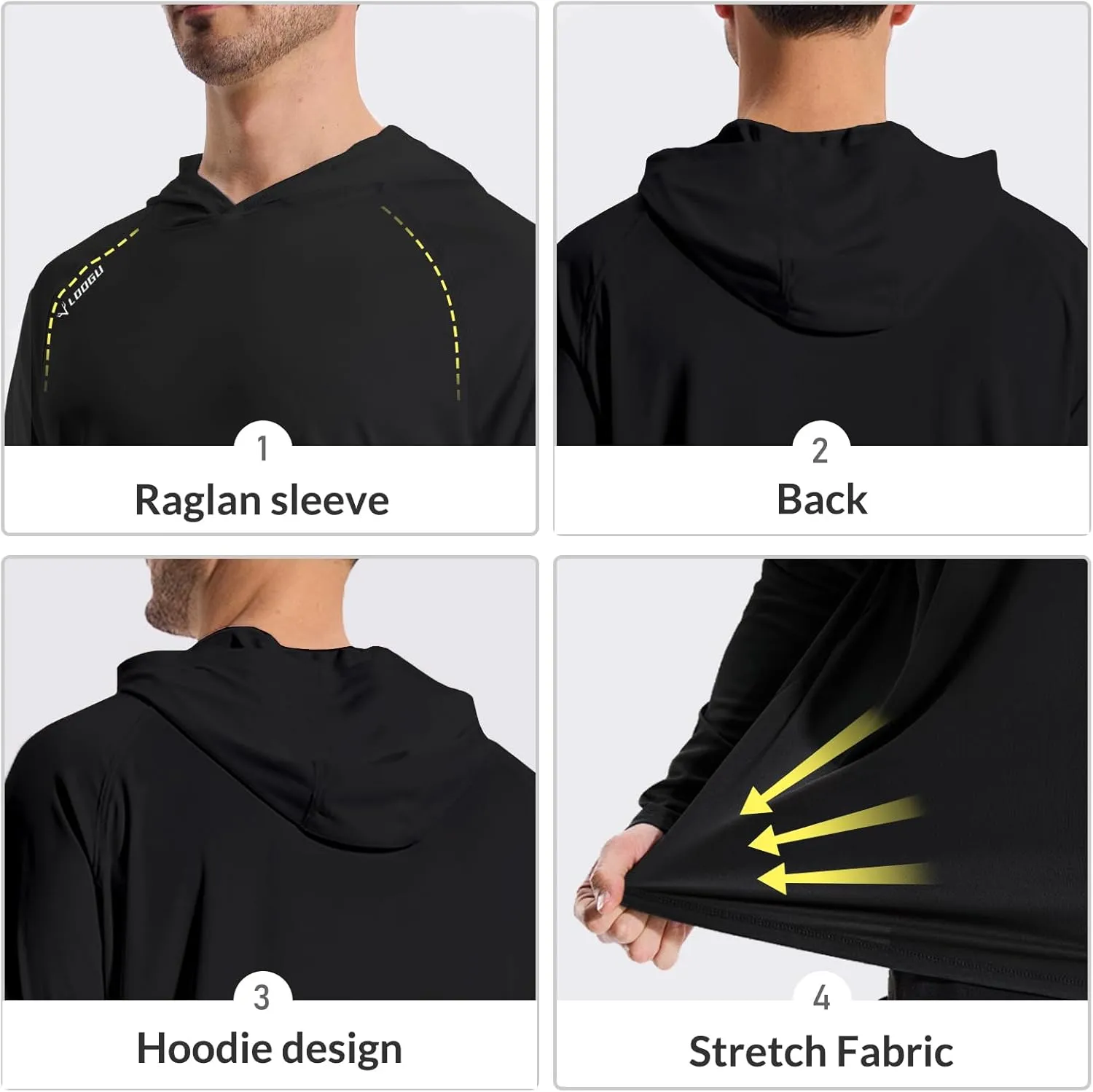 LOOGU Men's UPF 50  Sun Protection Hoodie Shirt Long Sleeve Rash Guard SPF T-Shirts for Fishing Hiking