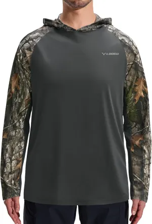 LOOGU Men's UPF 50  Sun Protection Hoodie Shirt Long Sleeve Rash Guard SPF T-Shirts for Fishing Hiking