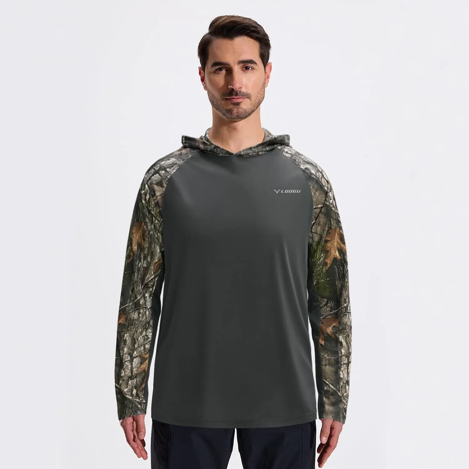 LOOGU Men's UPF 50  Sun Protection Hoodie Shirt Long Sleeve Rash Guard SPF T-Shirts for Fishing Hiking