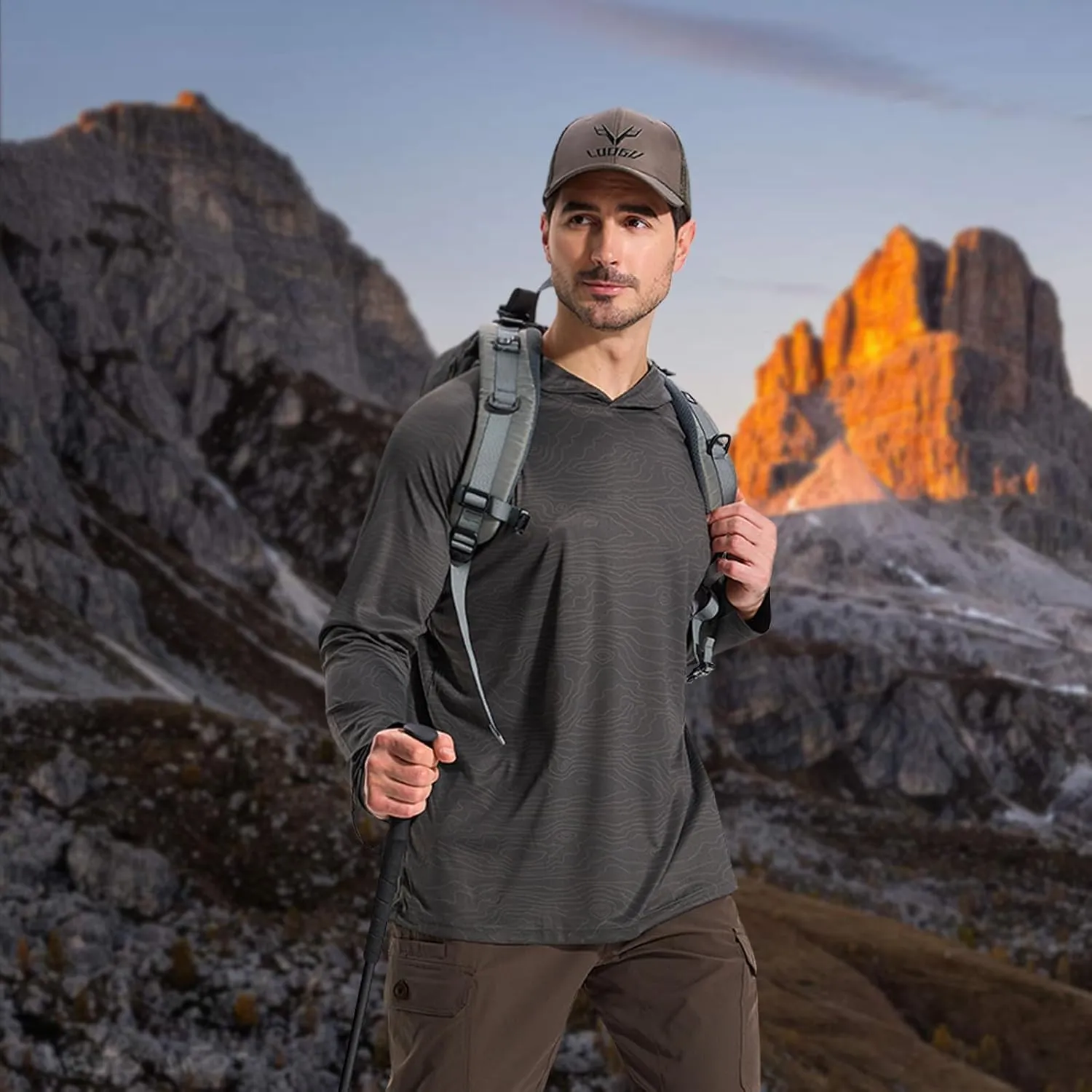 LOOGU Men's UPF 50  Sun Protection Hoodie Shirt Long Sleeve Rash Guard SPF T-Shirts for Fishing Hiking