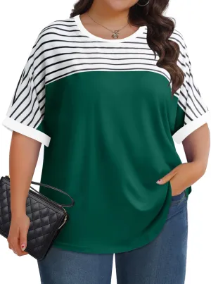 LUYAA Womens Plus Size Tops Short Sleeve Summer T-Shirts Crewneck Loose Casual Tunic Blouse L - 5XL