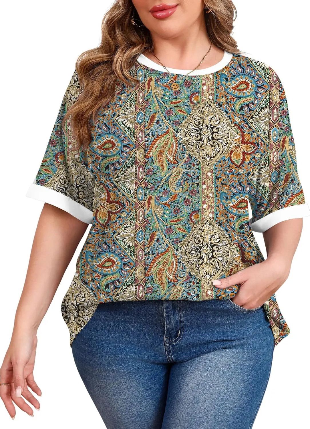LUYAA Womens Plus Size Tops Short Sleeve Summer T-Shirts Crewneck Loose Casual Tunic Blouse L - 5XL