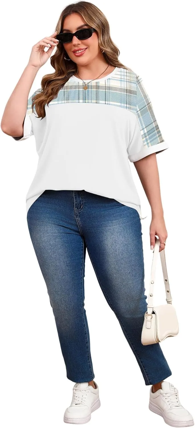 LUYAA Womens Plus Size Tops Short Sleeve Summer T-Shirts Crewneck Loose Casual Tunic Blouse L - 5XL