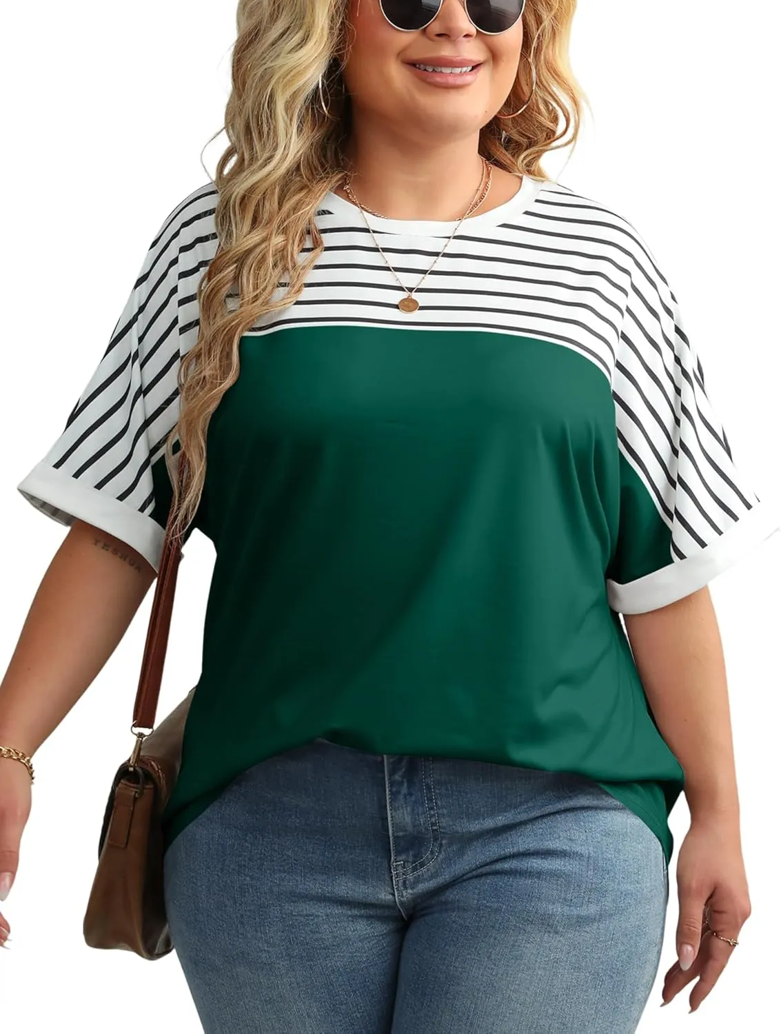 LUYAA Womens Plus Size Tops Short Sleeve Summer T-Shirts Crewneck Loose Casual Tunic Blouse L - 5XL