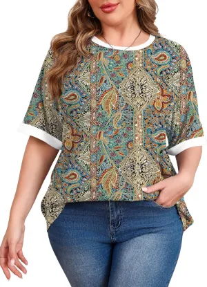LUYAA Womens Plus Size Tops Short Sleeve Summer T-Shirts Crewneck Loose Casual Tunic Blouse L - 5XL