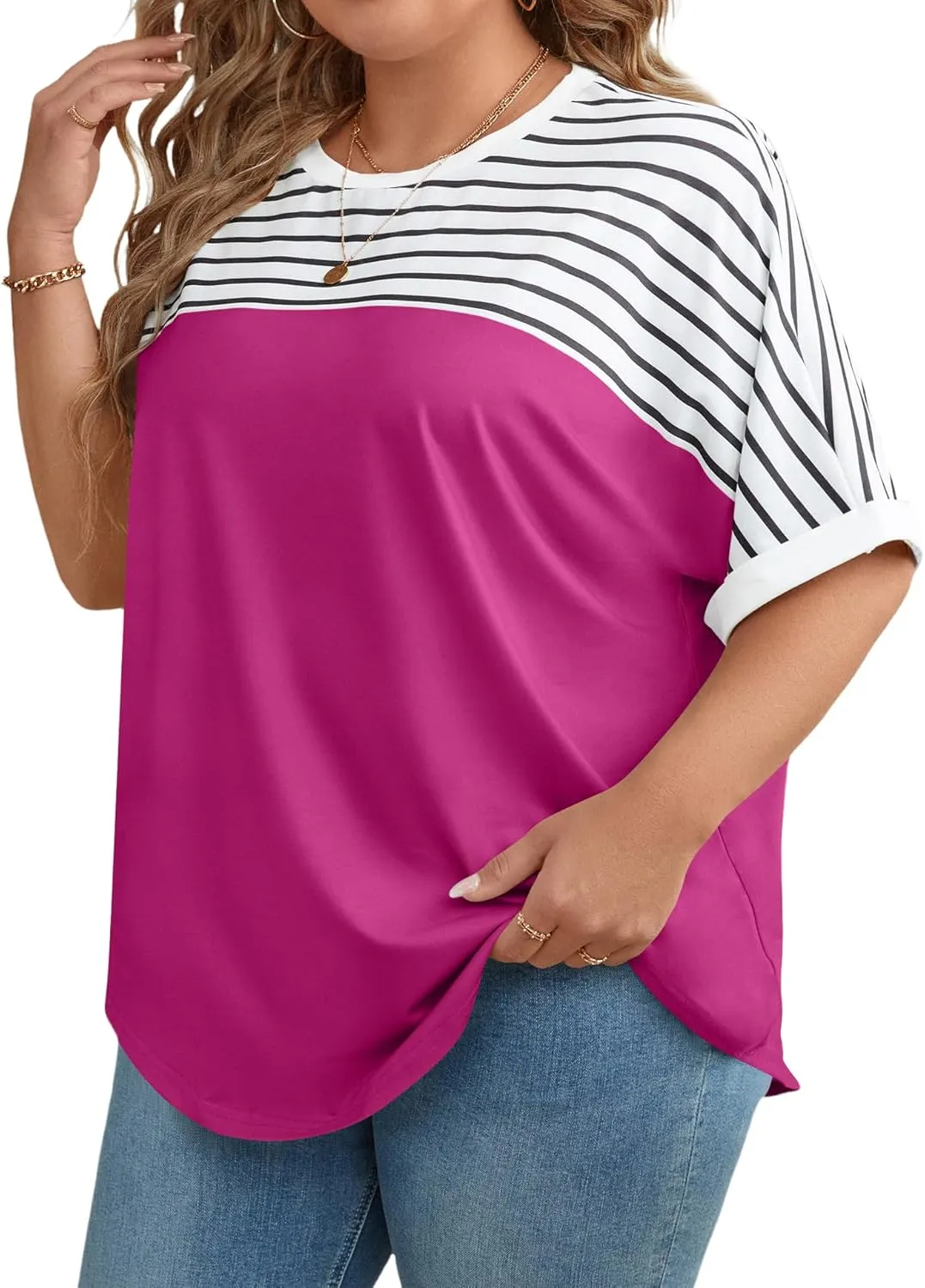 LUYAA Womens Plus Size Tops Short Sleeve Summer T-Shirts Crewneck Loose Casual Tunic Blouse L - 5XL