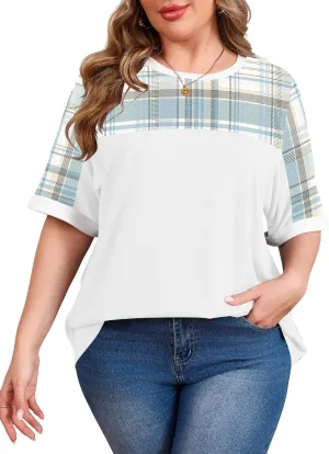 LUYAA Womens Plus Size Tops Short Sleeve Summer T-Shirts Crewneck Loose Casual Tunic Blouse L - 5XL