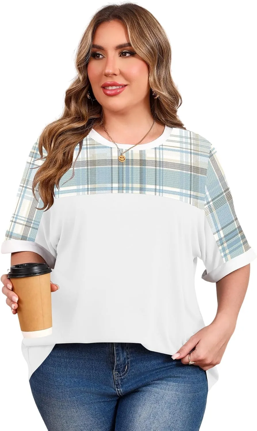 LUYAA Womens Plus Size Tops Short Sleeve Summer T-Shirts Crewneck Loose Casual Tunic Blouse L - 5XL