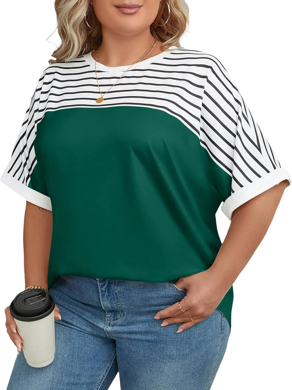 LUYAA Womens Plus Size Tops Short Sleeve Summer T-Shirts Crewneck Loose Casual Tunic Blouse L - 5XL