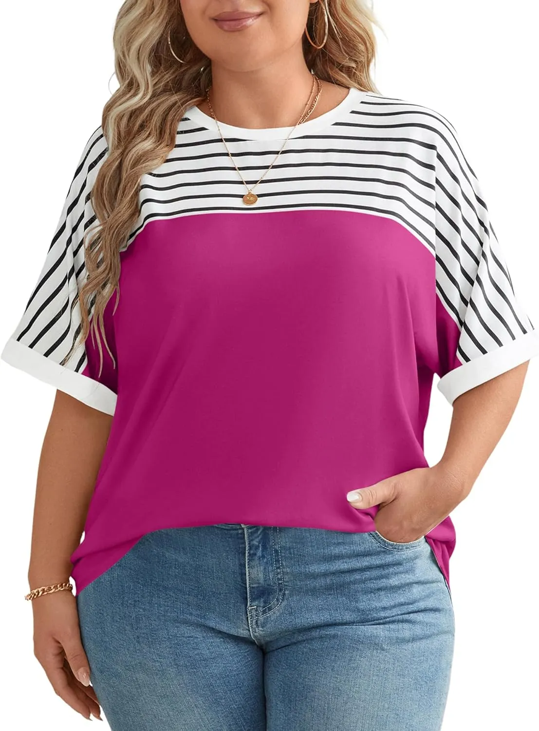 LUYAA Womens Plus Size Tops Short Sleeve Summer T-Shirts Crewneck Loose Casual Tunic Blouse L - 5XL