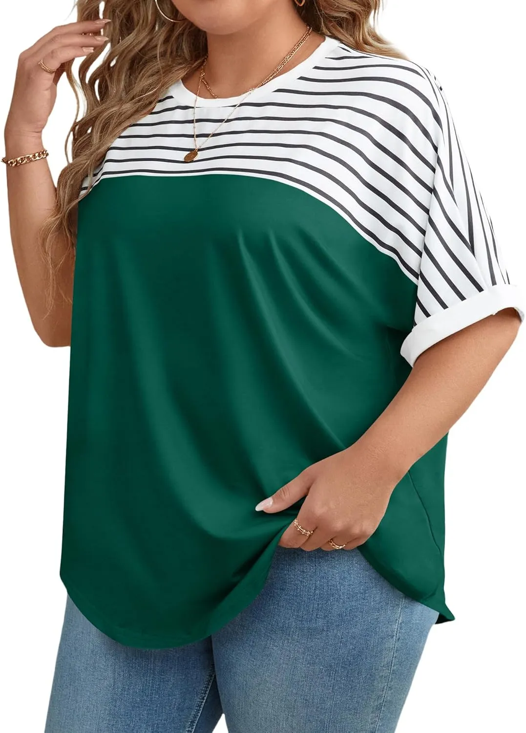 LUYAA Womens Plus Size Tops Short Sleeve Summer T-Shirts Crewneck Loose Casual Tunic Blouse L - 5XL