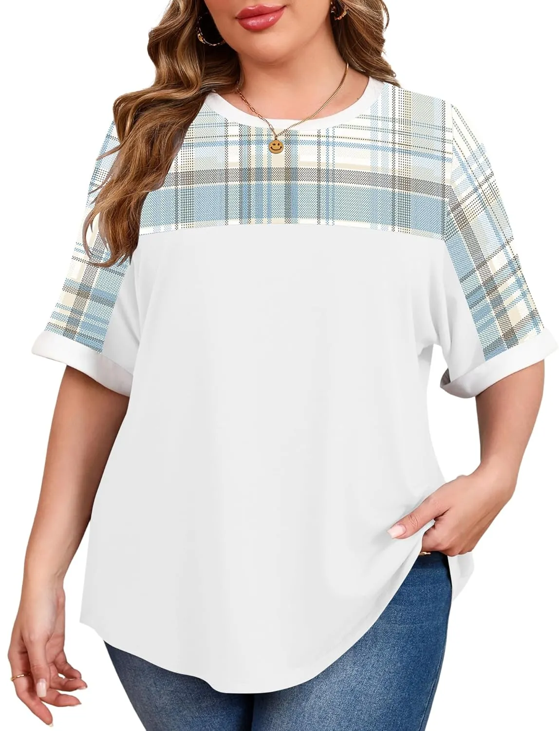 LUYAA Womens Plus Size Tops Short Sleeve Summer T-Shirts Crewneck Loose Casual Tunic Blouse L - 5XL