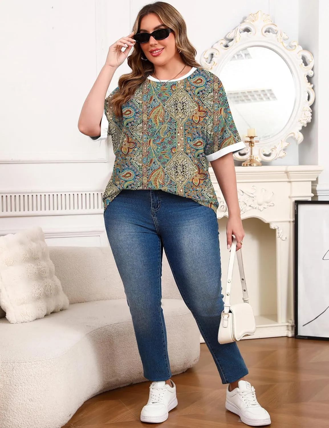 LUYAA Womens Plus Size Tops Short Sleeve Summer T-Shirts Crewneck Loose Casual Tunic Blouse L - 5XL