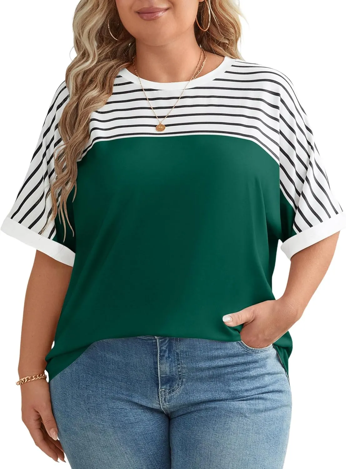 LUYAA Womens Plus Size Tops Short Sleeve Summer T-Shirts Crewneck Loose Casual Tunic Blouse L - 5XL
