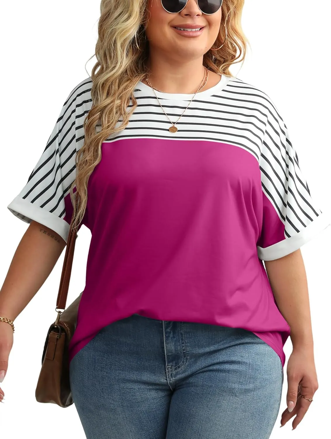 LUYAA Womens Plus Size Tops Short Sleeve Summer T-Shirts Crewneck Loose Casual Tunic Blouse L - 5XL