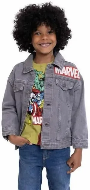 Marvel Character Kids' Denim Jacket and T-Shirt Set (Little Boys, Marvel/Grey, 4T)
