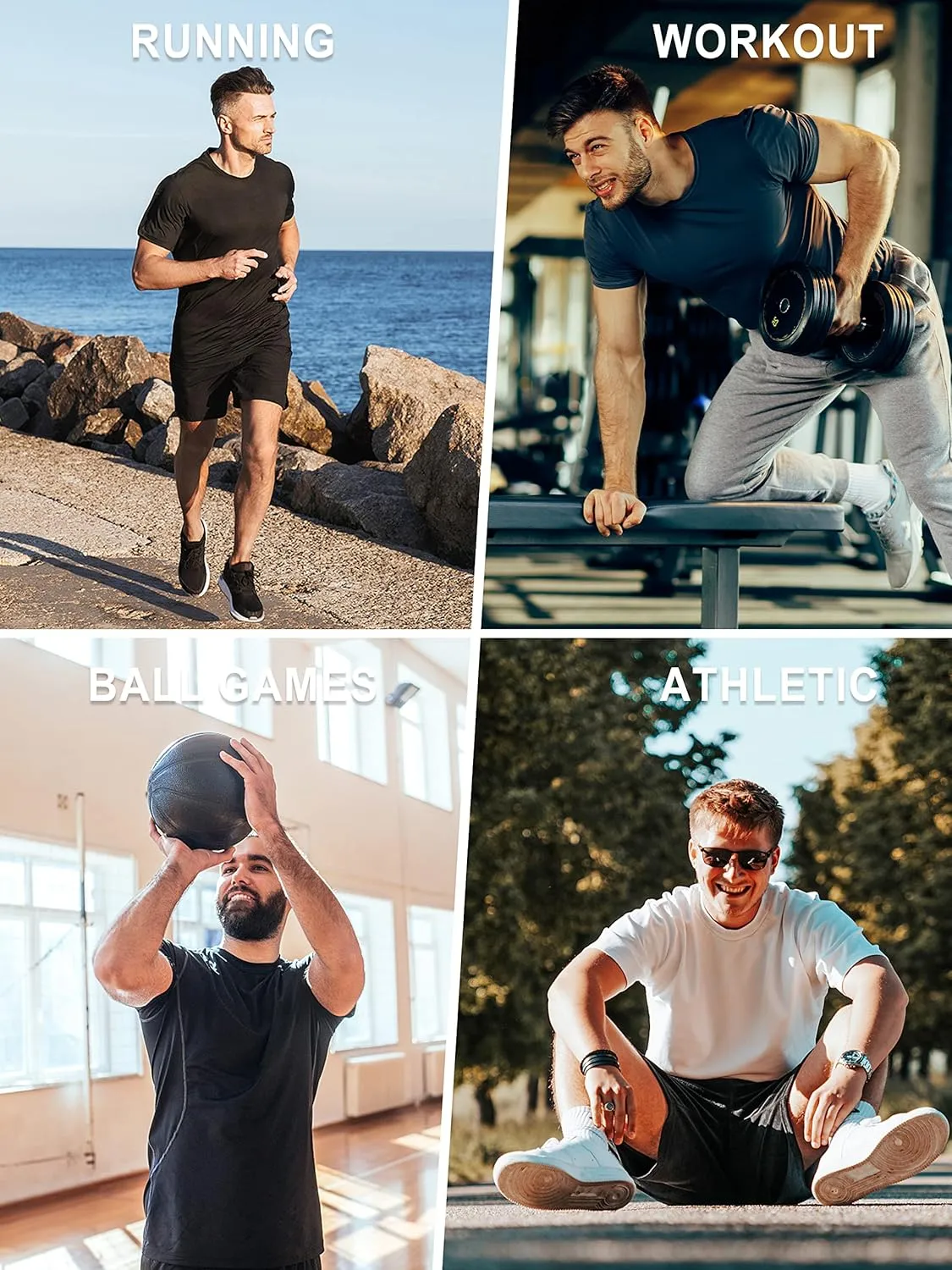 Men's Dry Fit Moisture Wicking 3 & 5 Pack Tech Performance Mesh Quick Dry Active Athletic Crew T Shirts