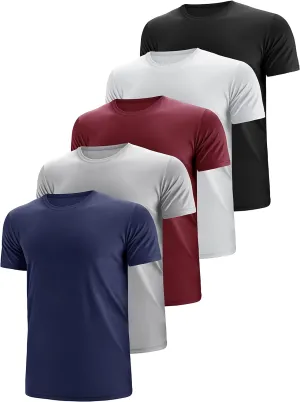 Men's Dry Fit Moisture Wicking 3 & 5 Pack Tech Performance Mesh Quick Dry Active Athletic Crew T Shirts