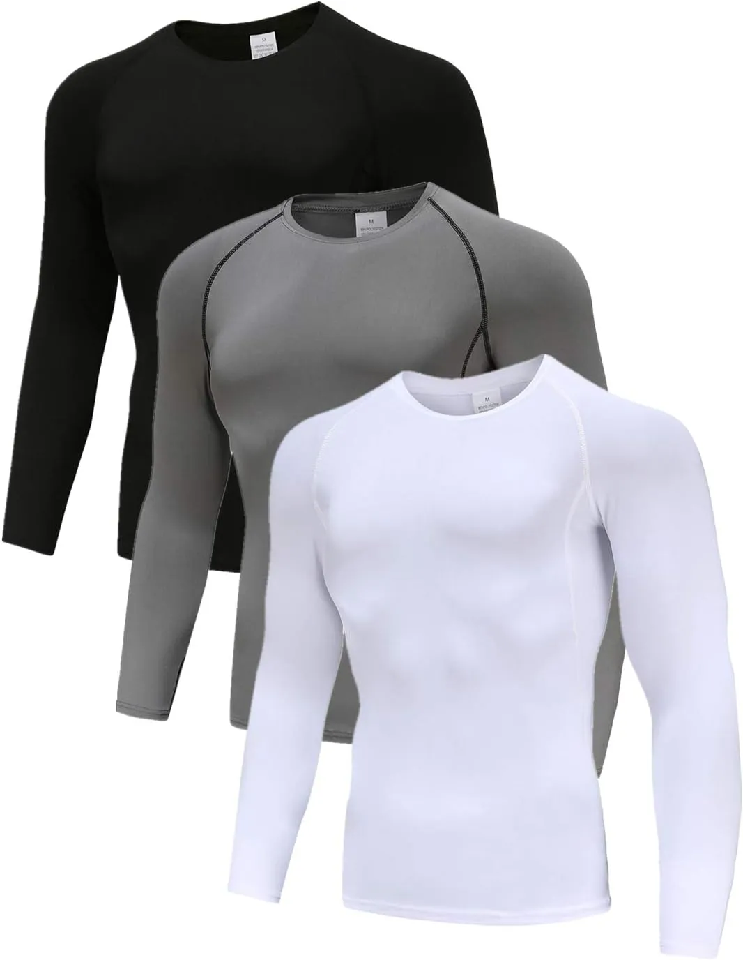 Men's (Pack of 3 or 5) Cool Dry Compression Long Sleeve Sports Baselayer T-Shirts Tops