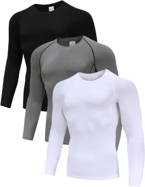 Men's (Pack of 3 or 5) Cool Dry Compression Long Sleeve Sports Baselayer T-Shirts Tops