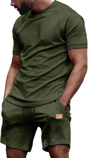 Mens Short Sets 2 Piece Outfits Summer Casual T Shirts and Shorts Tracksuit Sets with Pockets