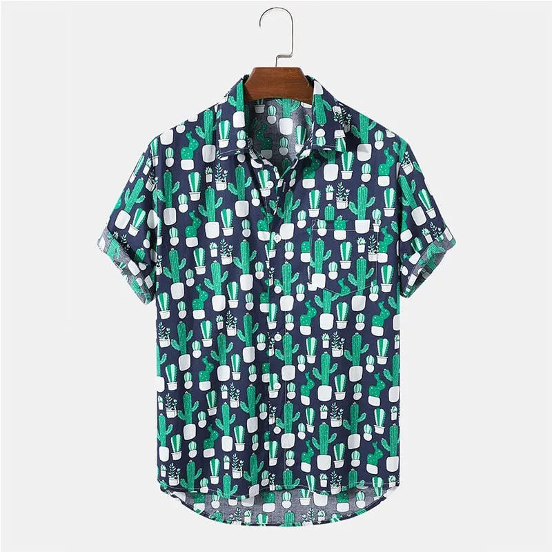 Men's Short Sleeve Hawaiian Shirt Summer Fashion Turn-down Button Cartoon Mushroom Beach Printed Shirt for Men Casual Streetwear