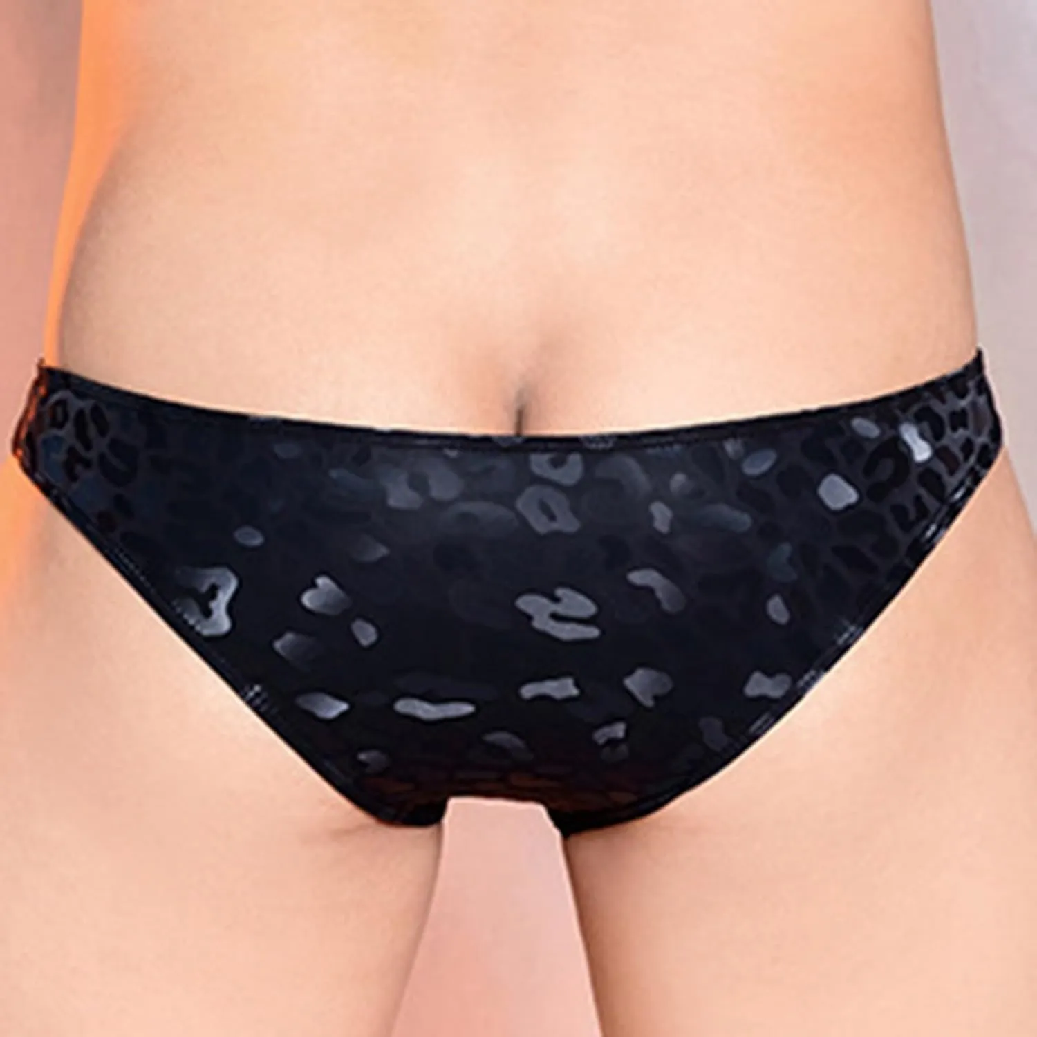 Mens T Shaped Pants Leather Double Open Cut Underwear Color Matching Mesh Low Waisted Underwear Satin Nightwear