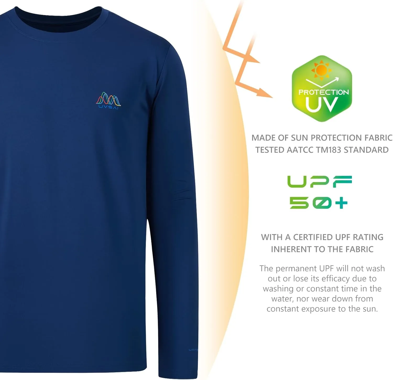 Mens UPF 50  Long Sleeve Performance T-Shirts Permanent UV Protective Quick Dry for Everyday Hiking Fishing Beach