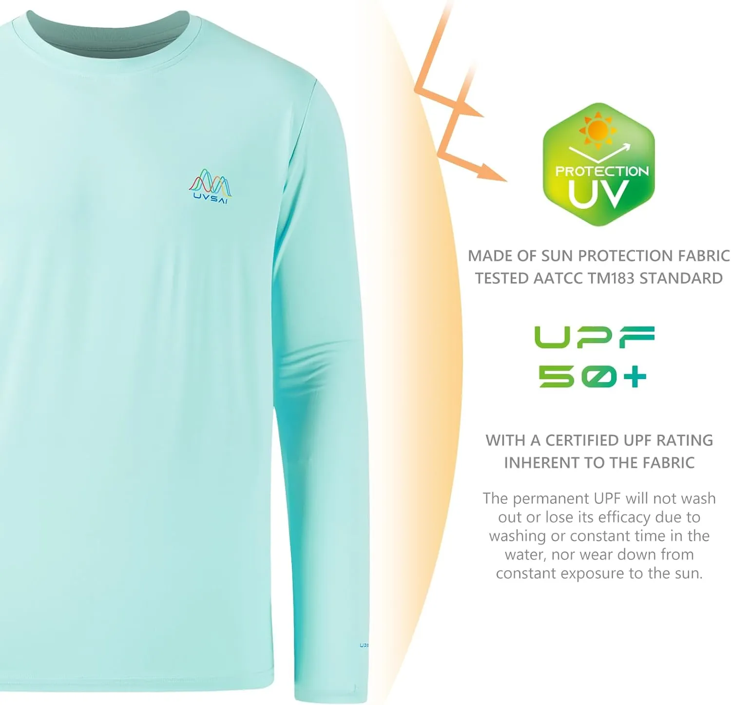 Mens UPF 50  Long Sleeve Performance T-Shirts Permanent UV Protective Quick Dry for Everyday Hiking Fishing Beach